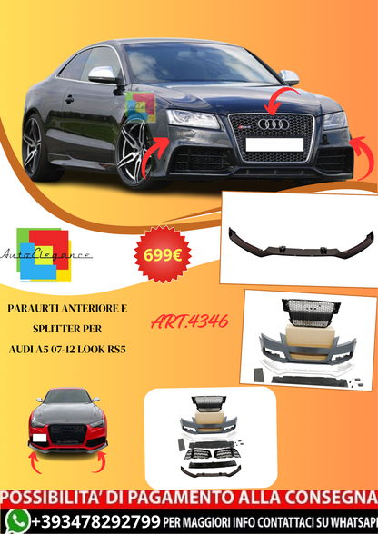💫ART.4346 Paraurti Anteriore e Splitter adatto per Audi A5 07-12 look RS5💫
