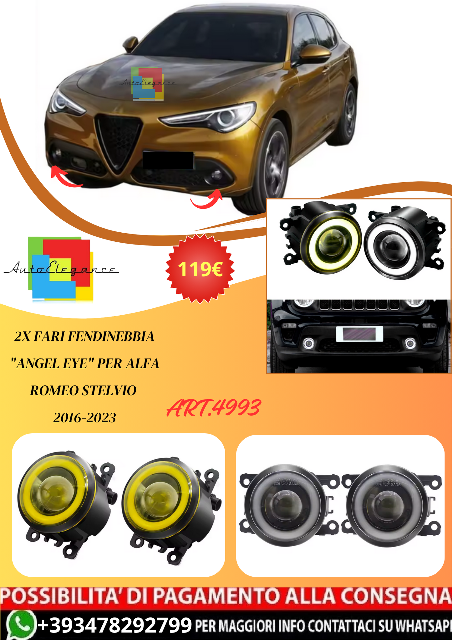 💫ART.4993 2x Fari Fendinebbia "Angel Eye" per Alfa Romeo Stelvio 2016-2023💫