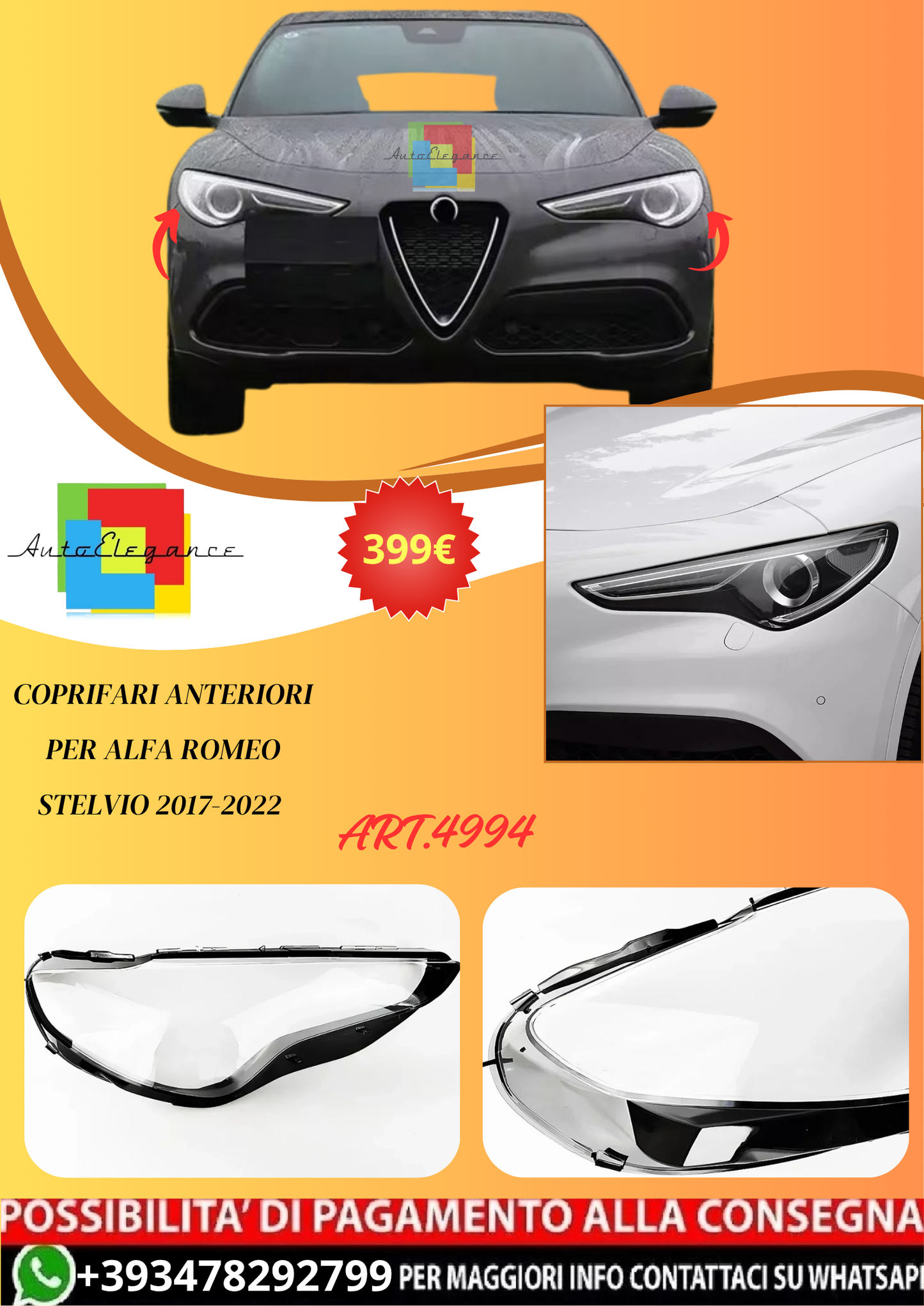 💫ART.4994 Coprifari Anteriori per Alfa Romeo Stelvio 2017-2022💫