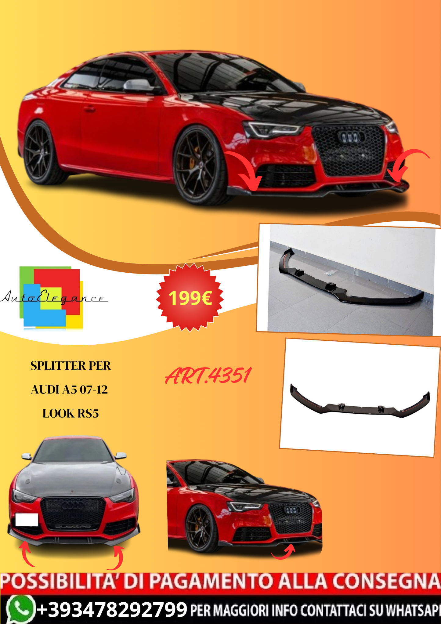 💫ART.4351 Splitter (ABS) adatto per Audi A5 RS5 2007-2012 💫