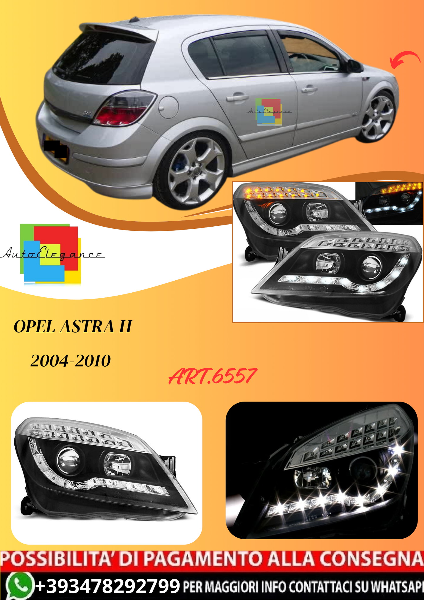 💫ART.6557 FARI DAYLIGHT NERI per OPEL ASTRA H 2004-2010💫