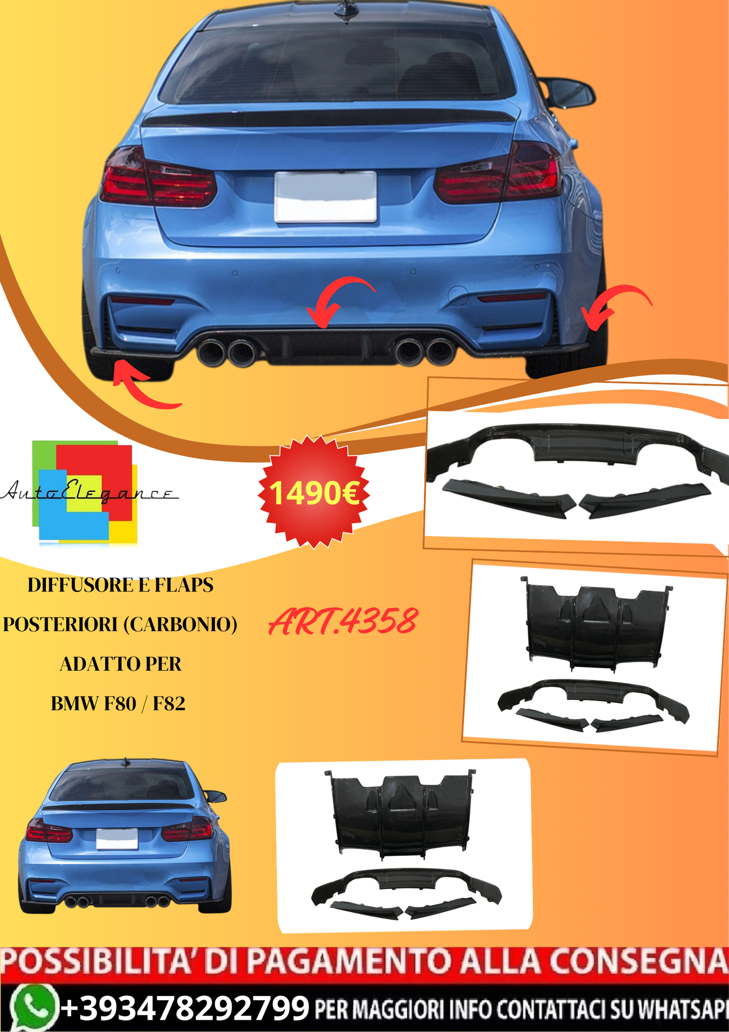 💫ART.4358 Diffusori e Flaps Posteriori (In Carbonio) adatto per BMW F80 / F82💫