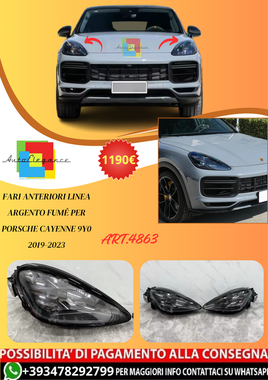 💫ART.4863 Fari Anteriori Linea Argento Fumé per Porsche Cayenne 9Y0 2019-2023💫