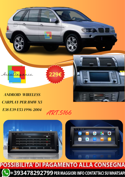 💫ART.5166 Android  Wireless Carplay per BMW X5 E38 E39 E53 1996-2004💫