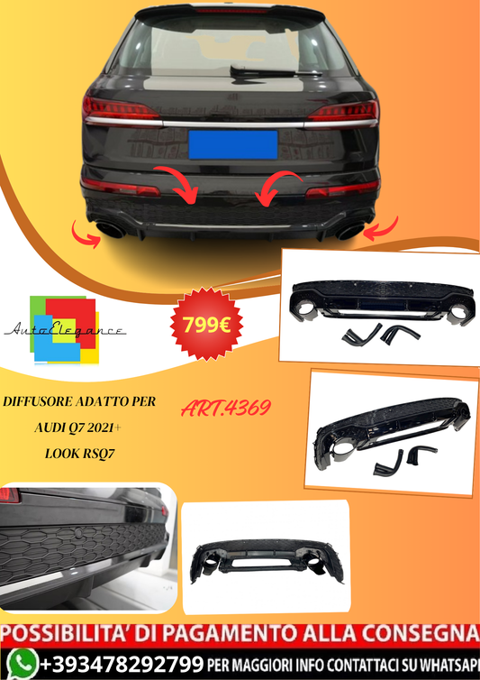 💫ART.4369 Diffusore Posteriore adatto per Audi Q7 2021+ Look RSQ7💫