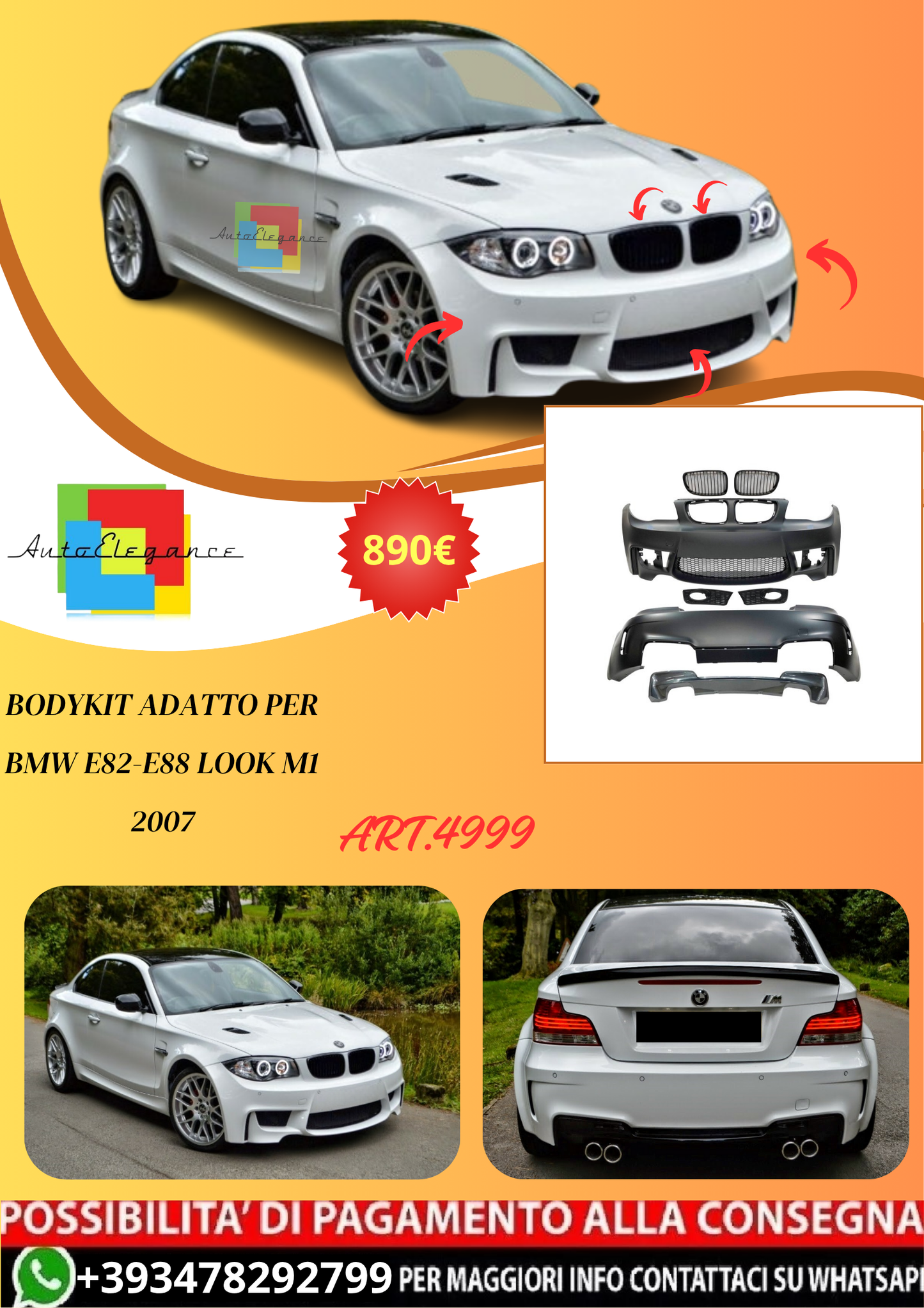 💫ART.4999 Bodykit adatto per BMW E82-E88 Look M1 2007💫