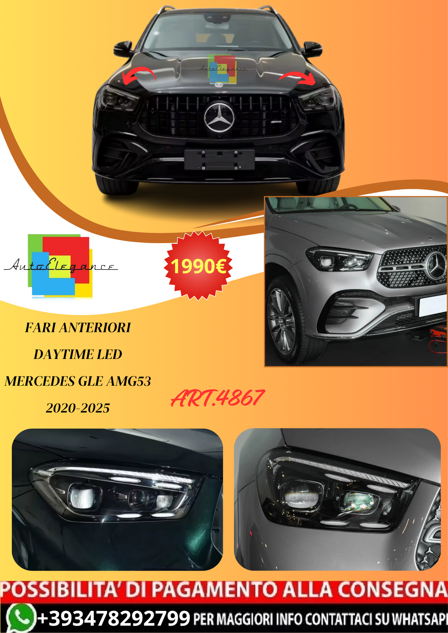 💫ART.4867 Fari Anteriori Daytime LED Mercedes GLE AMG53 2020-2025💫