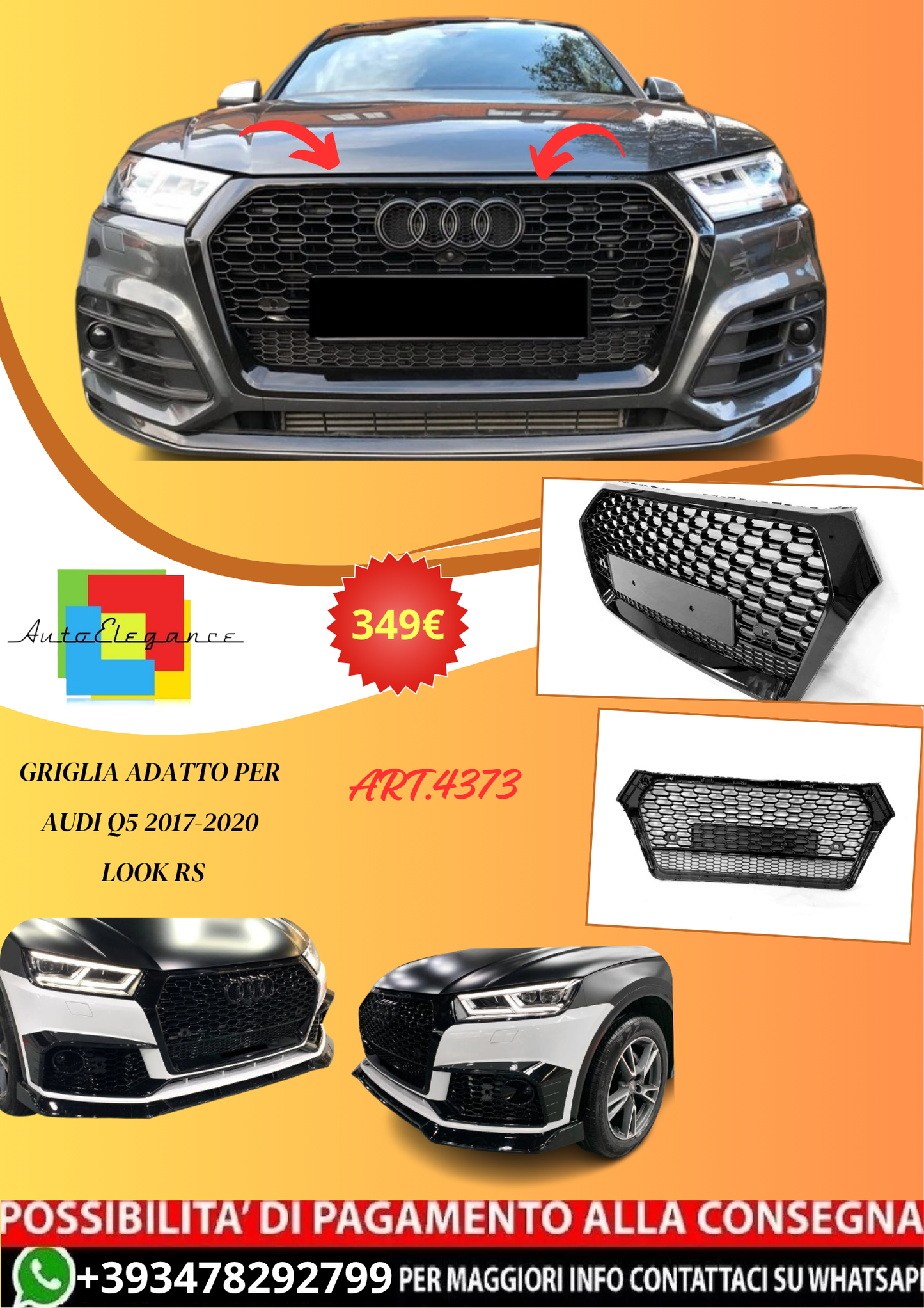 💫ART.4373 Griglia adatto per Audi Q5 2017-2020 Look RS💫