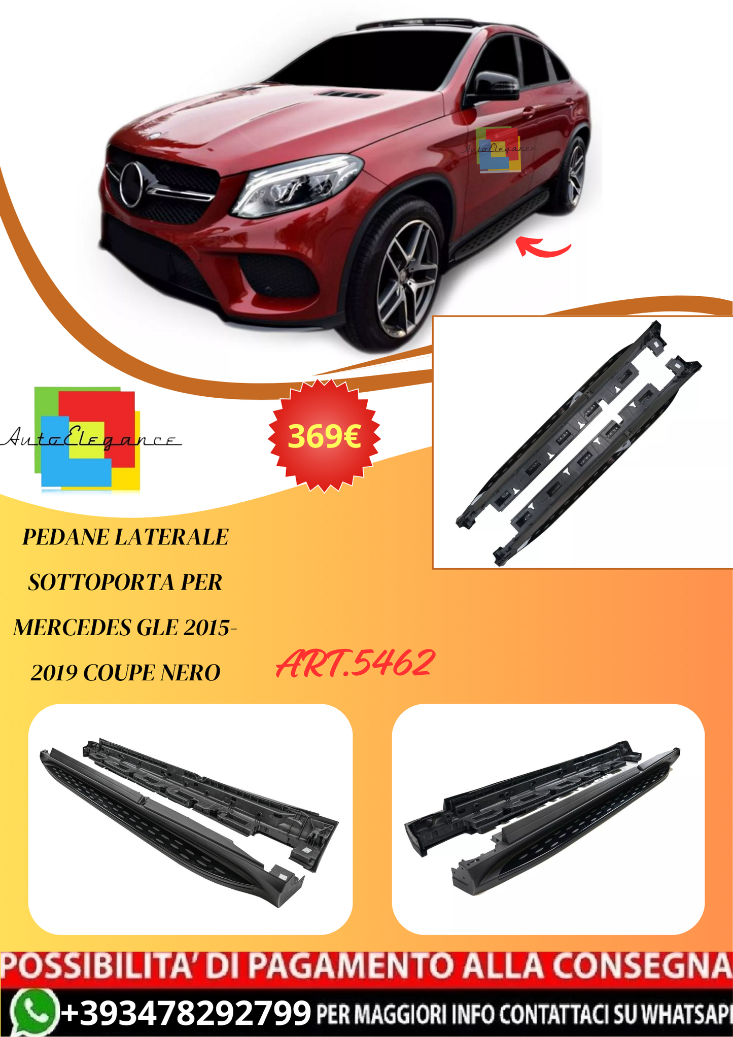 💫ART.5462 Pedane Laterale Sottoporta per Mercedes GLE 2015-2019 Coupe Nero💫