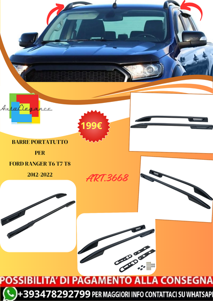 💫ART.3668 Barre Portatutto in Alluminio Nero per Ford Ranger T6 T7 T8 12-22💫