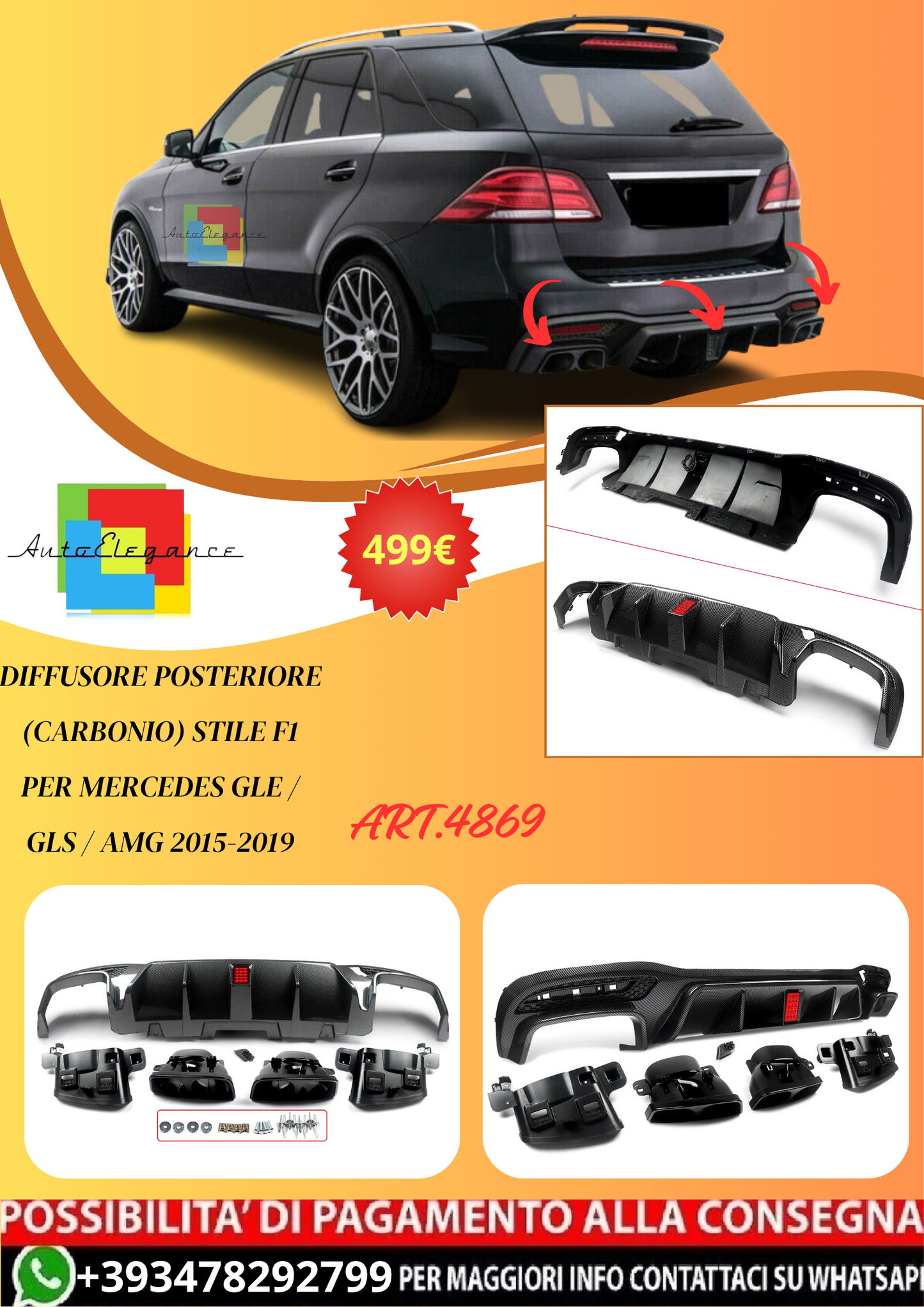 💫ART.4869 Diffusore Posteriore (Carbonio) Stile F1 per GLE / GLS / AMG 15-19💫