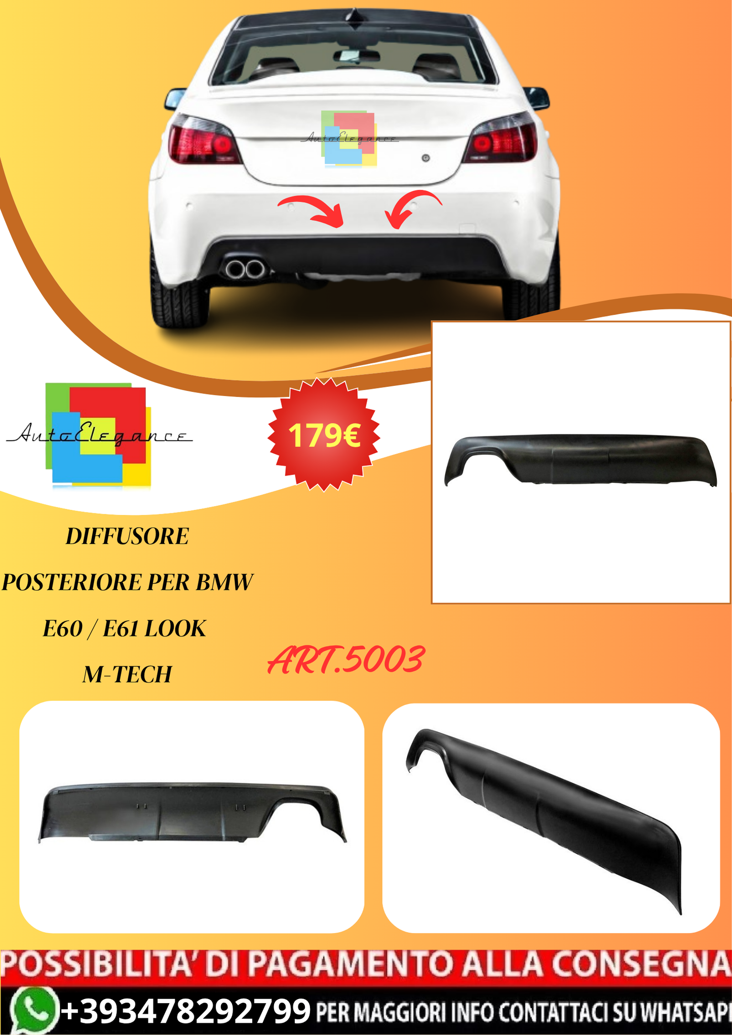 💫ART.5003 Diffusore Posteriore per BMW E60 / E61 Look M-Tech💫