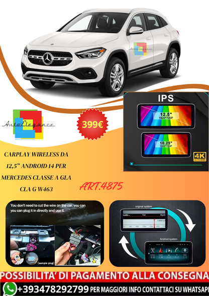 💫ART.4875 CarPlay Wireless da 12,5” Android 14 per M.BENZ Classe A GLA CLA++ 💫