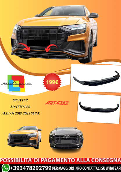 💫ART.4382 Splitter (Nero Lucido) adatto per Audi Q8 2018-2023 S-Line💫