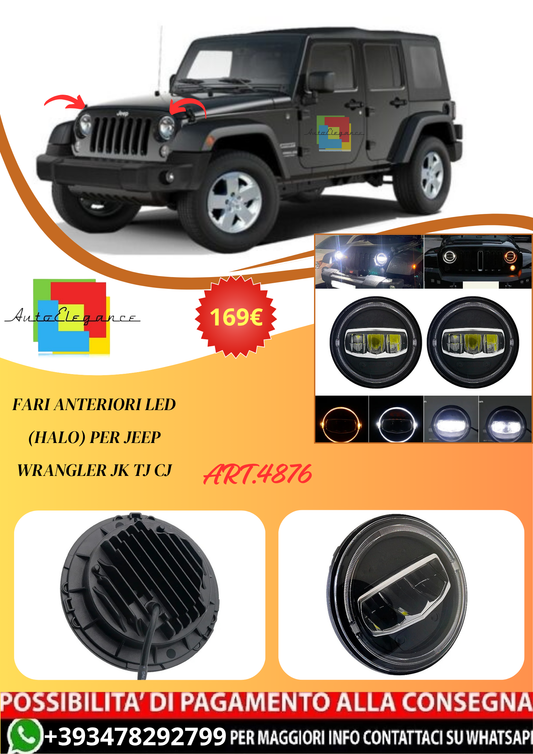 💫ART.4876 Fari Anteriori LED (Halo) per Jeep Wrangler JK TJ CJ💫