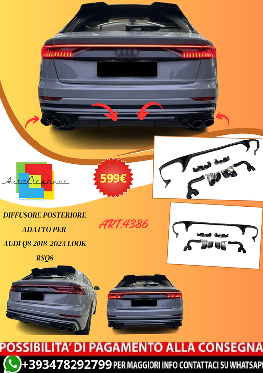 💫ART.4386 Diffusore Posteriore adatto per Audi Q8 2018-2023 Look SQ8💫