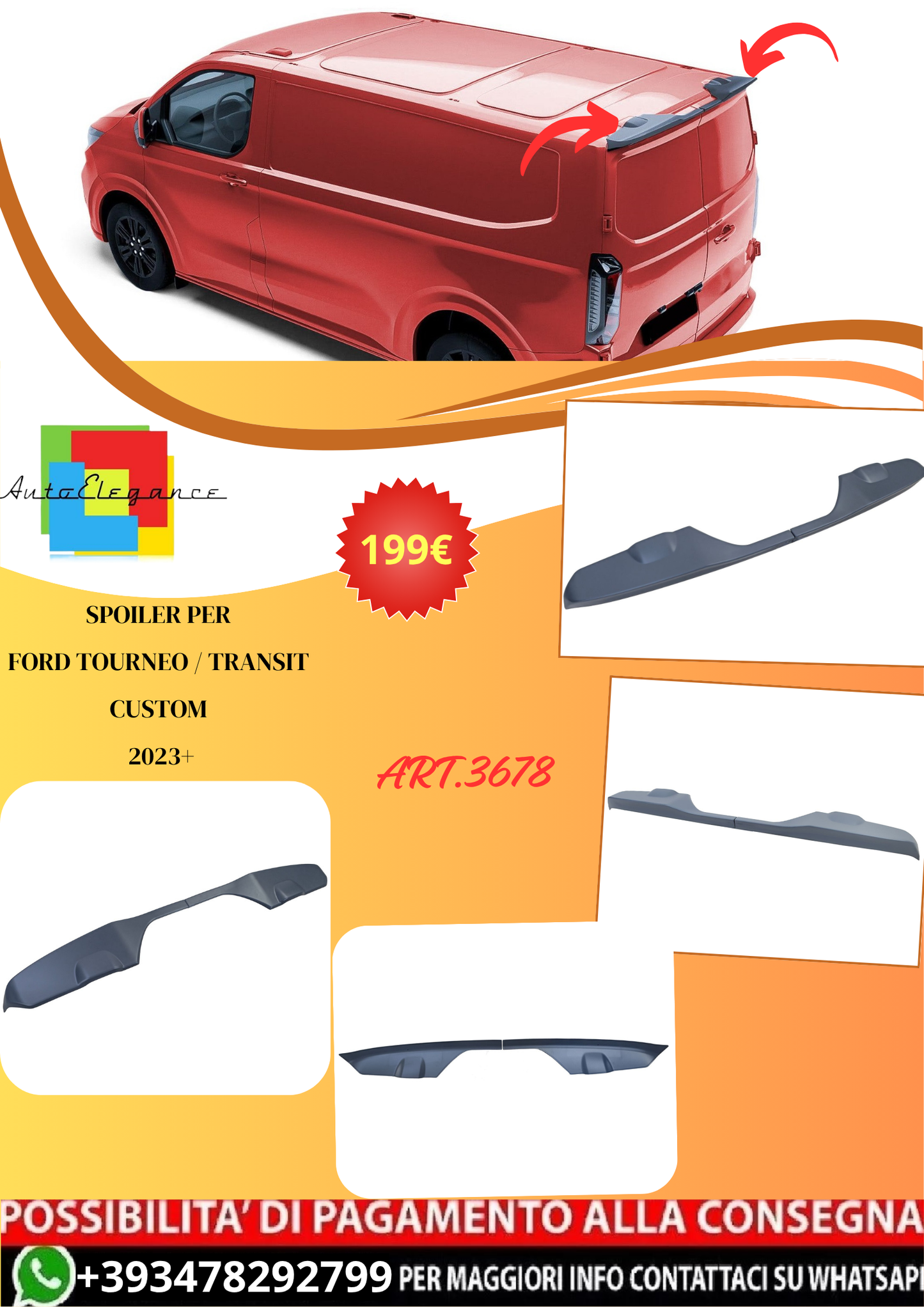 💫ART.3678 Spoiler con primer per Ford Tourneo / Transit Custom 2023+💫