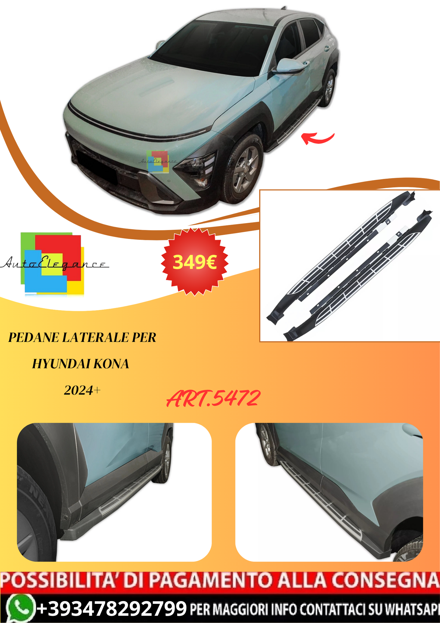 💫ART.5472 375871233621 Pedane Laterale per Hyundai Kona 2024+💫