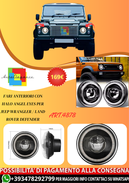 💫ART.4878 Fari Anteriori con Halo Angel Eyes per Jeep Wrangler / L.R Defender💫