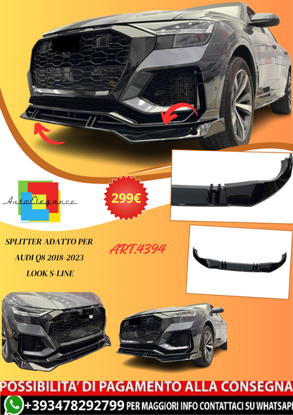 💫ART.4394 Splitter (Nero lucido) adatto per Audi Q8 2018-2023 look S-Line💫