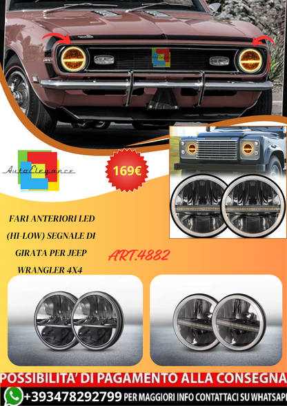 💫ART.4882 Fari Anteriori LED (Hi-Low) Segnale di Girata per Jeep Wrangler 4x4💫