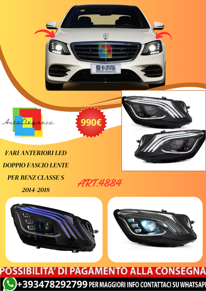 💫ART.4884 Fari Anteriori LED Doppio Fascio Lente per Benz Classe S 2014-2018💫