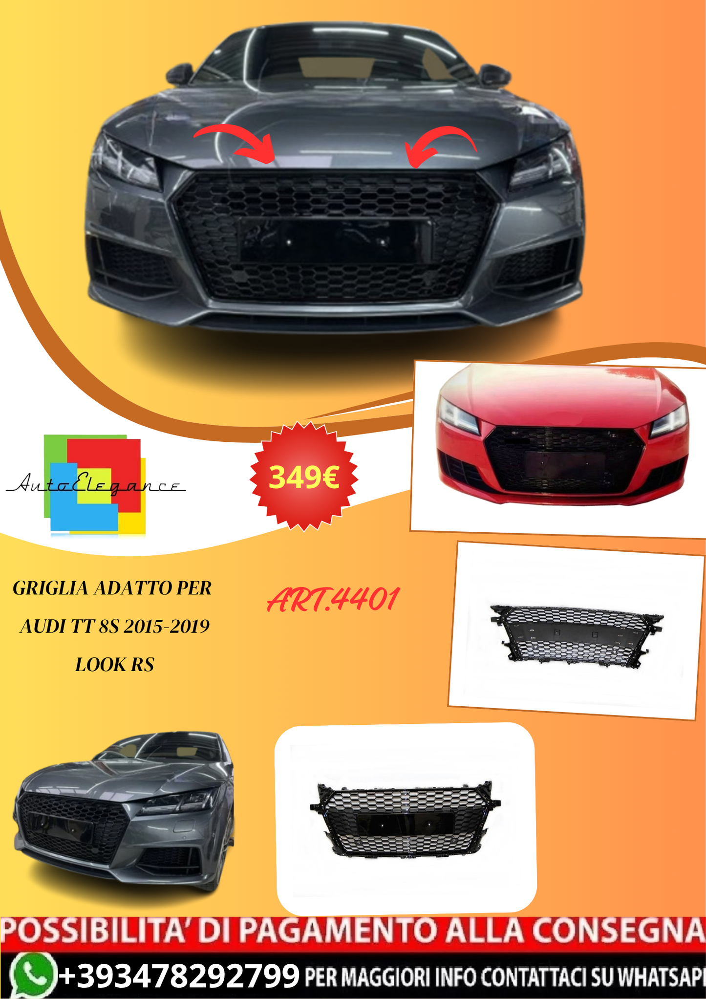 💫ART.4401 Griglia adatto per Audi TT 8S 2015-2019 Look RS💫