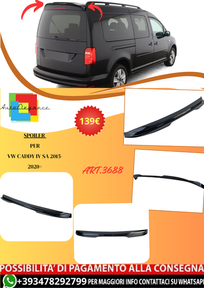💫ART.3688 Spoiler Tetto Nero Lucido adatto per VW Caddy IV SA 2015-2020💫