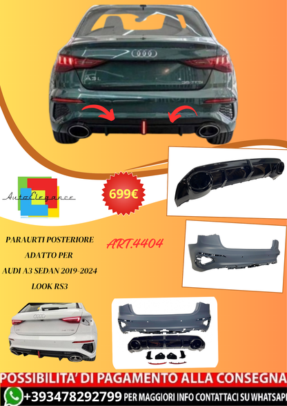 💫ART.4404 Paraurti Posteriore adatto per Audi A3 Sedan 2019-2024 Look RS3💫