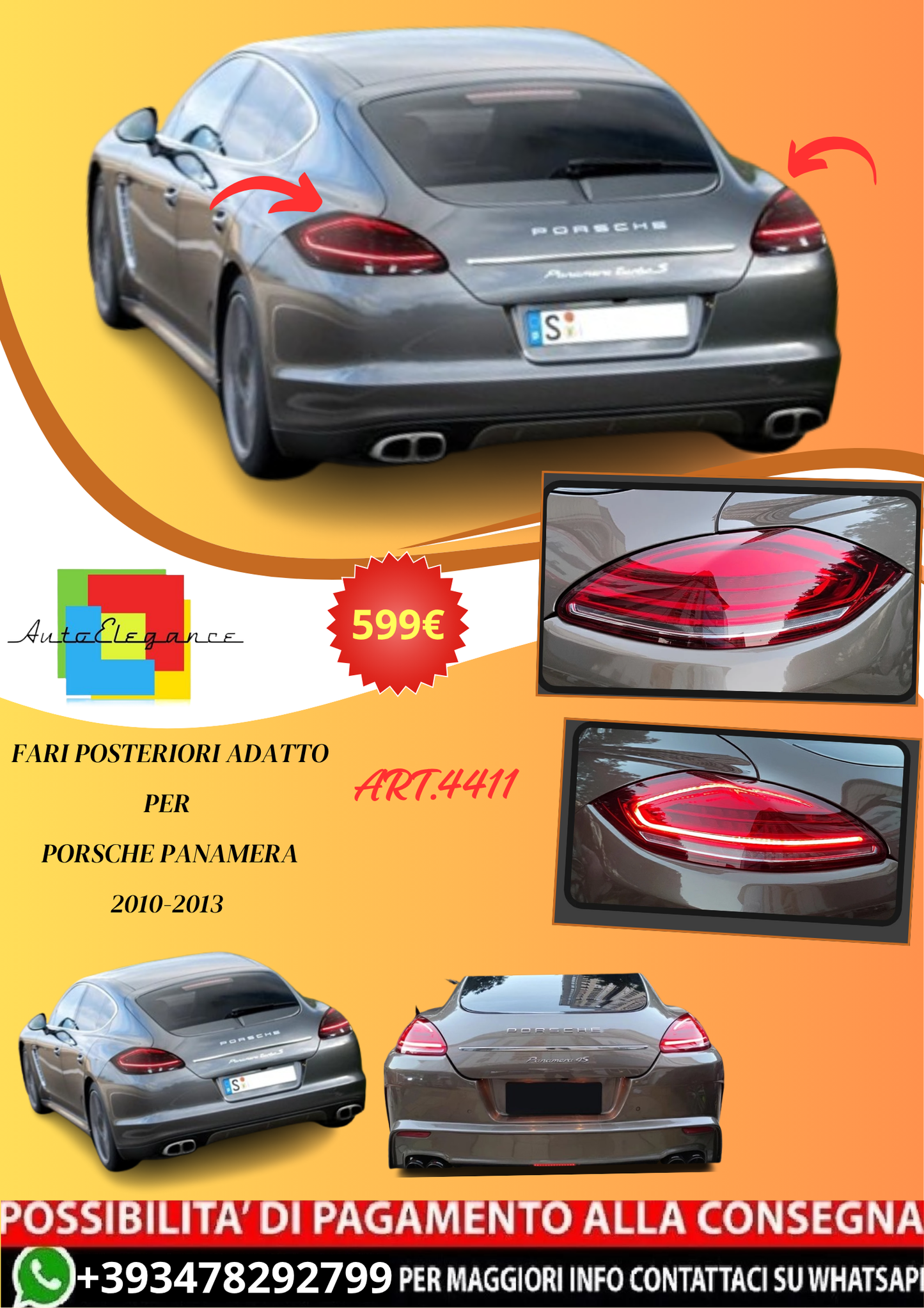 💫ART.4411 Fari Posteriore  Daylight LED adatto per Porsche Panamera 2010-2013💫