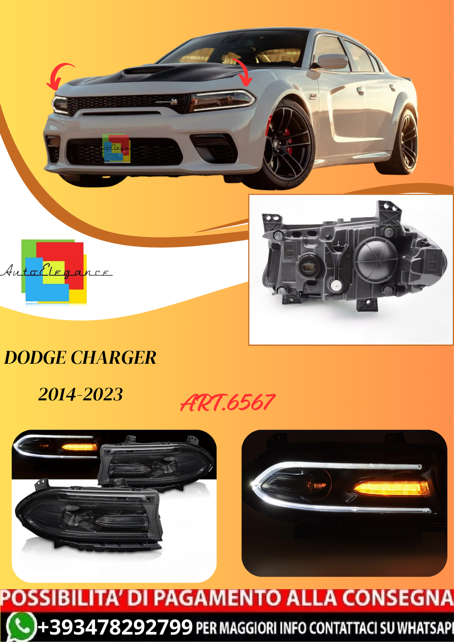 💫ART.6567 FARI LED NERI per DODGE CHARGER 2014-2023💫