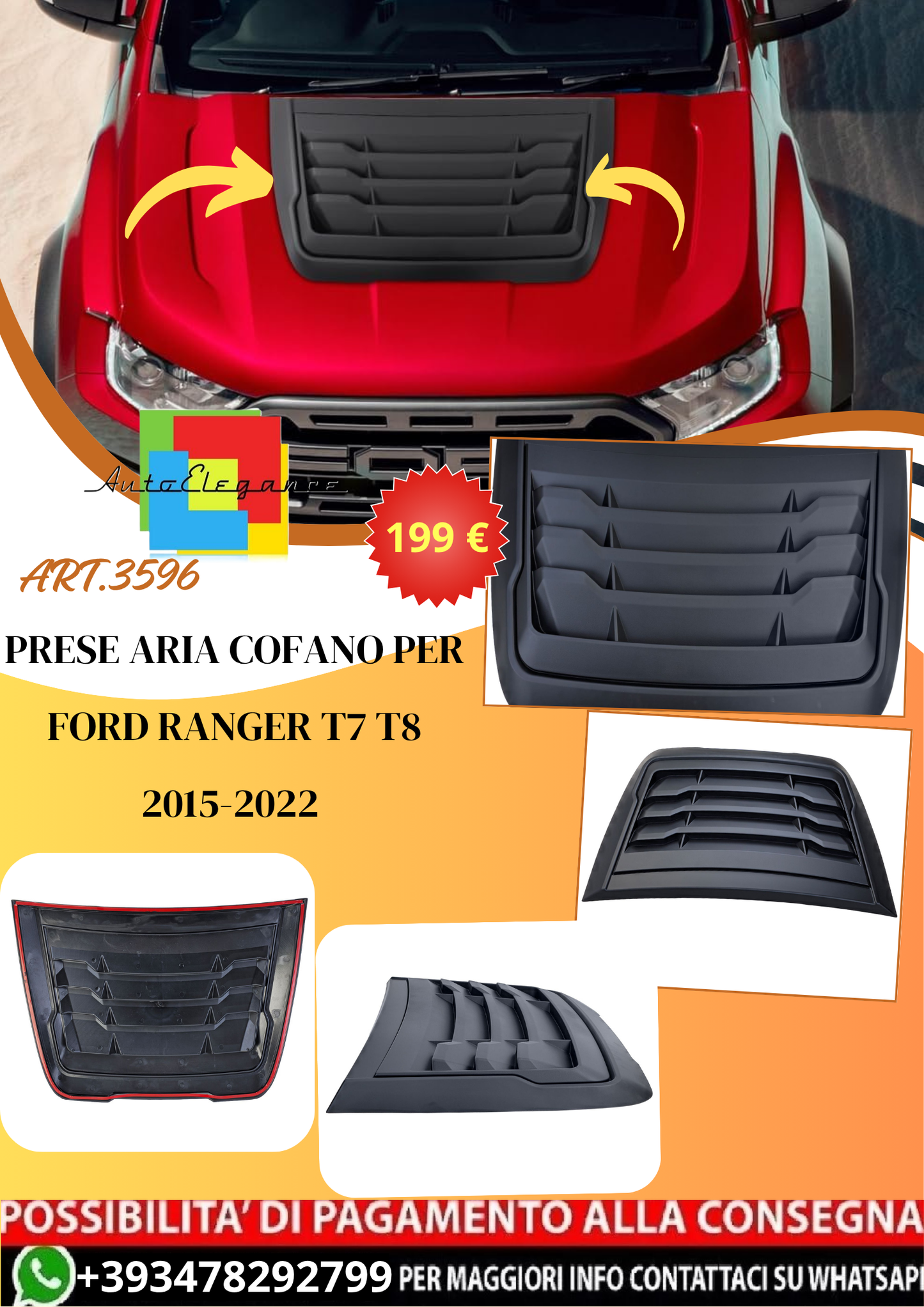 💫ART.3596 Prese Aria Cofano Tenzo-R tipo B adatto per Ford Ranger T7 T8 15-22💫
