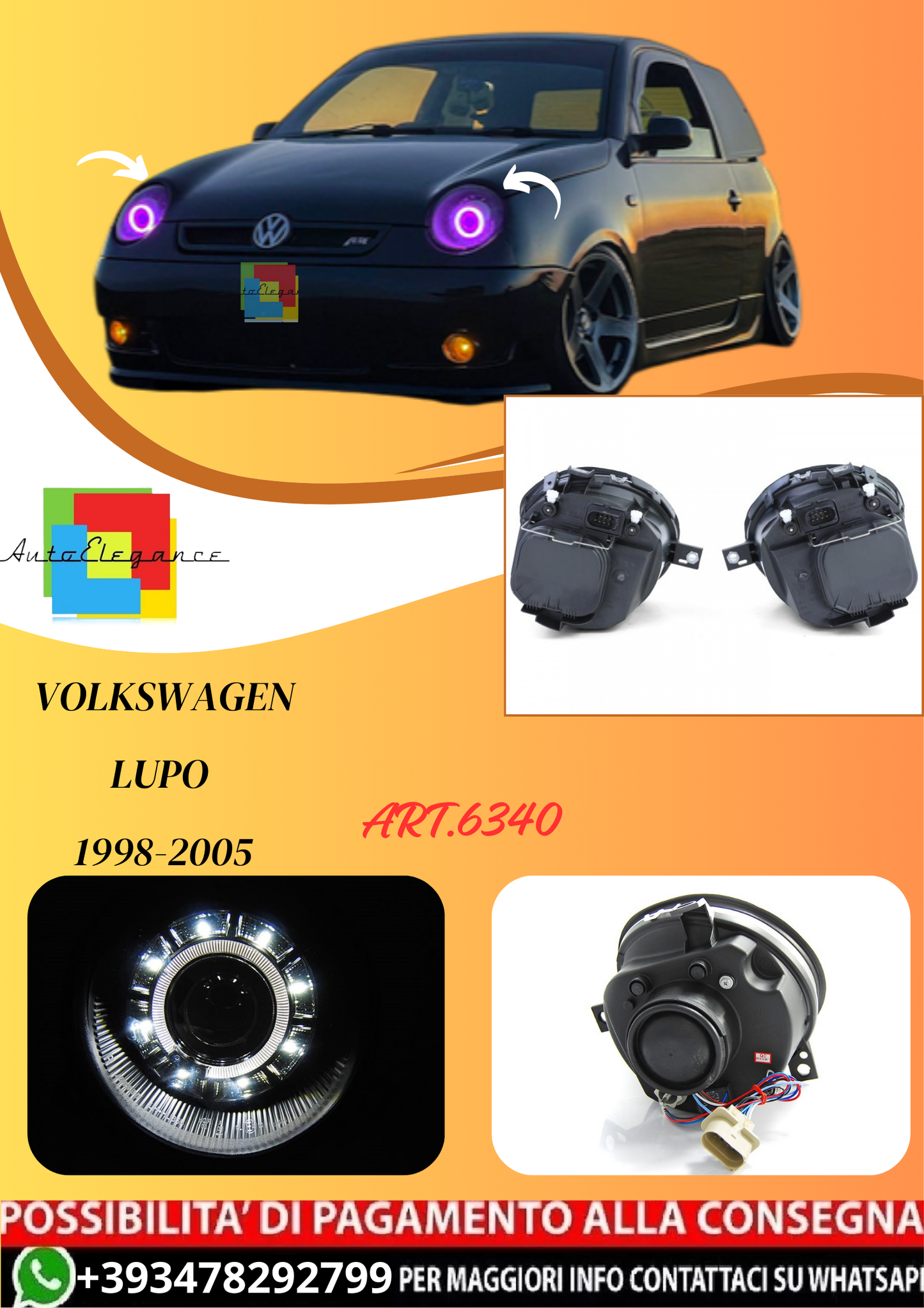 💫ART.6340 FARI DAYLIGHT NERI per VW LUPO 1998-2005💫