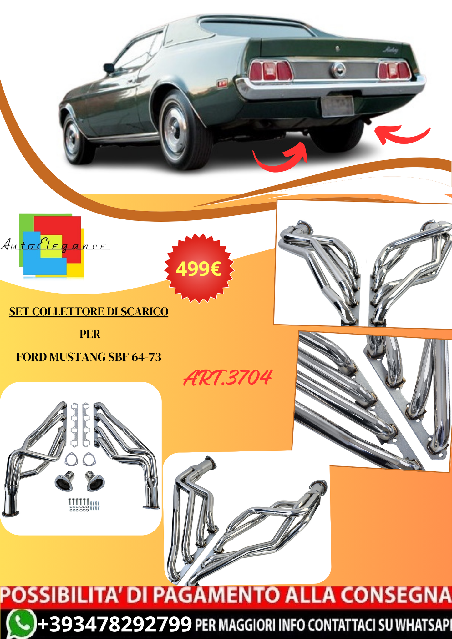 💫ART.3704 Set collettore di scarico 4in1 per Ford Mustang SBF 64-73 302 351W💫