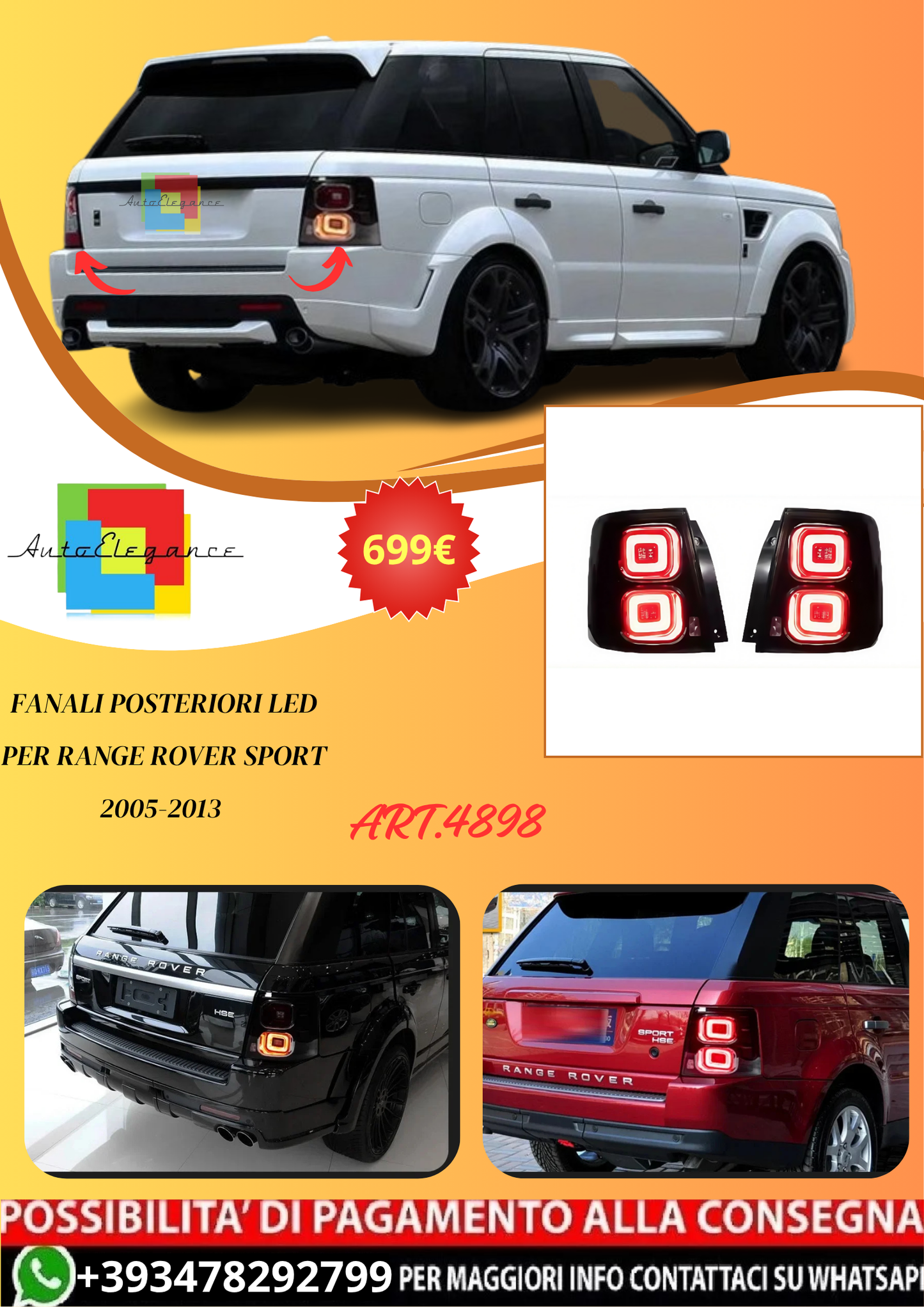 💫ART.4898 Fanali Posteriori LED per Range Rover Sport 2005-2013💫
