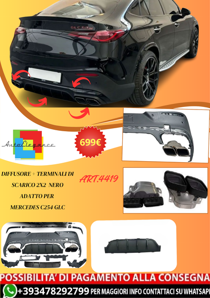 💫ART.4419 Diffusore + Terminali Di Scarico 2X2 (Nero) per Mercedes C254 GLC💫