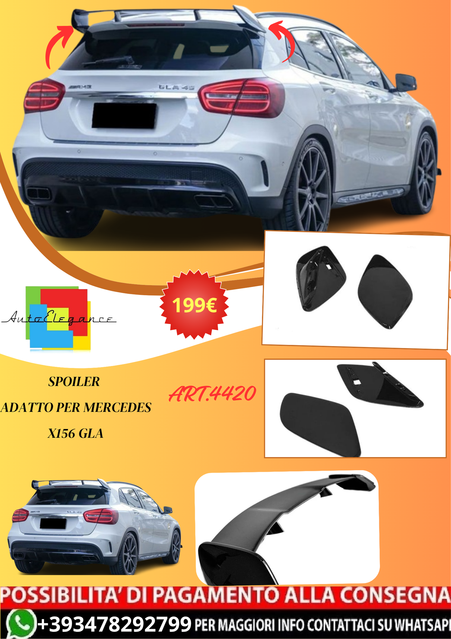 💫ART.4420 Spoiler Tetto adatto per Mercedes X156 GLA💫
