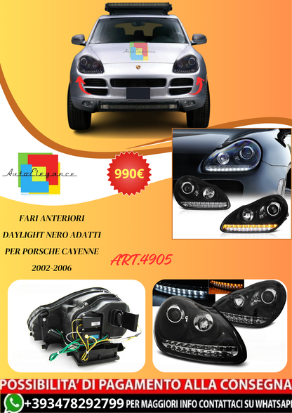 💫ART.4905 FARI ANTERIORI DAYLIGHT NERO adatti per PORSCHE CAYENNE 2002-2006💫