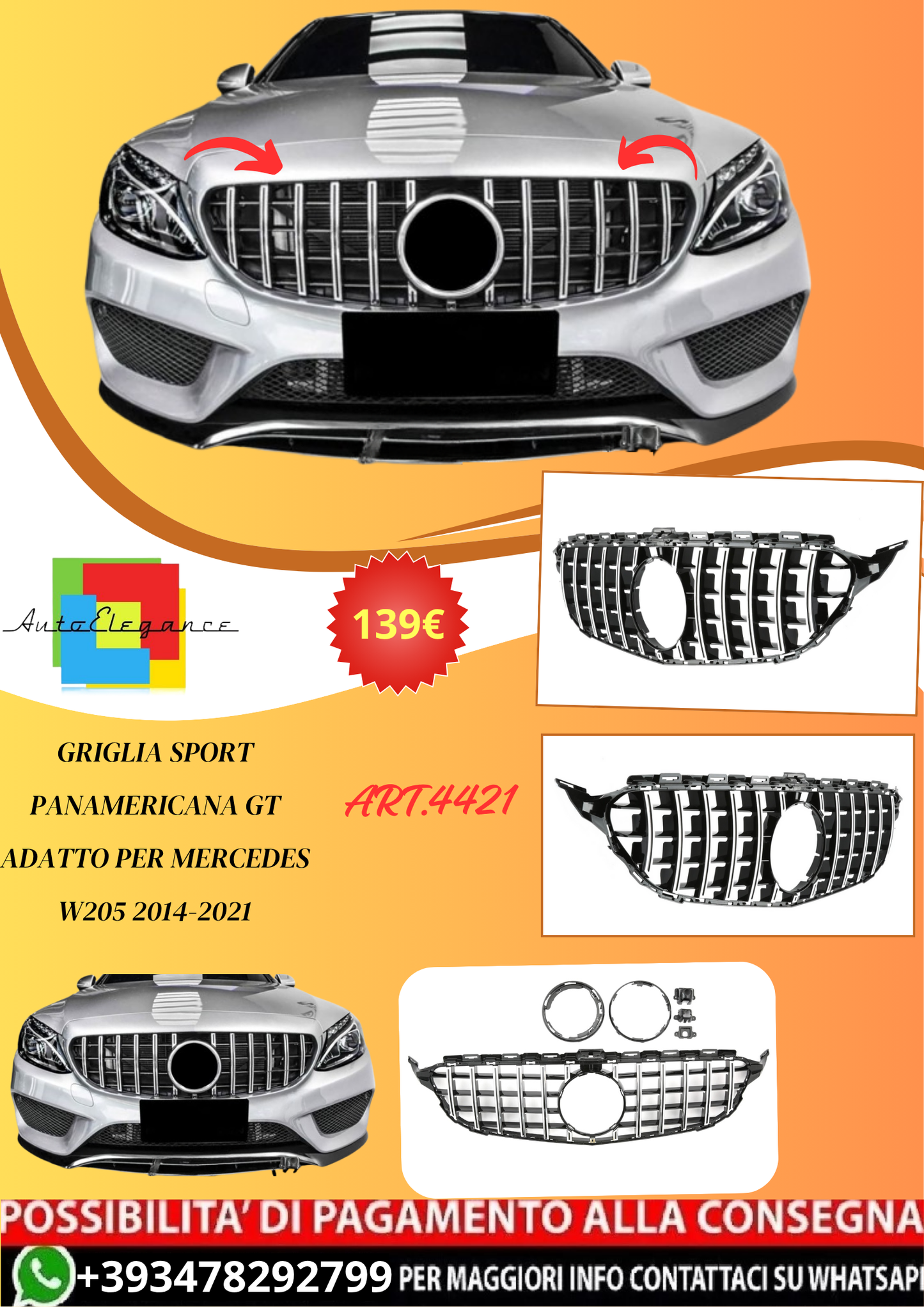 💫ART.4421 Griglia Sport Panamericana GT adatta per Mercedes W205 2014-2021💫