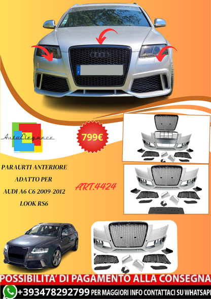💫ART.4424 Paraurti Anteriore adatto per Audi A6 C6 2009-2012 Look RS6💫