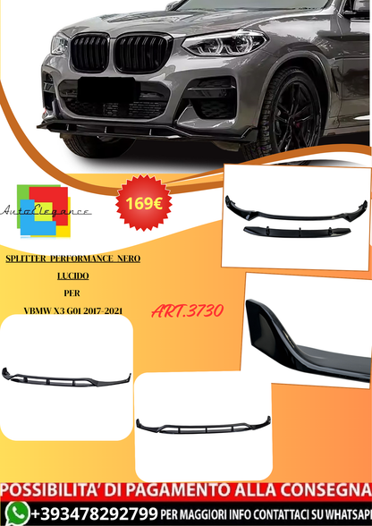 💫ART.3730 Splitter Performance Nero Lucido adatto per BMW X3 G01 2017-2021💫