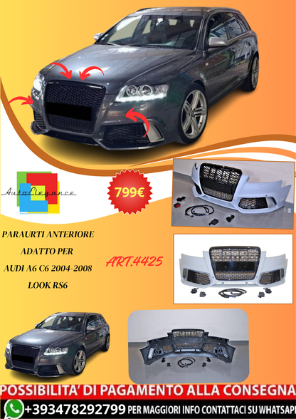 💫ART.4425 Paraurti Anteriore adatto per Audi A6 C6 2004-2008 Look RS6💫