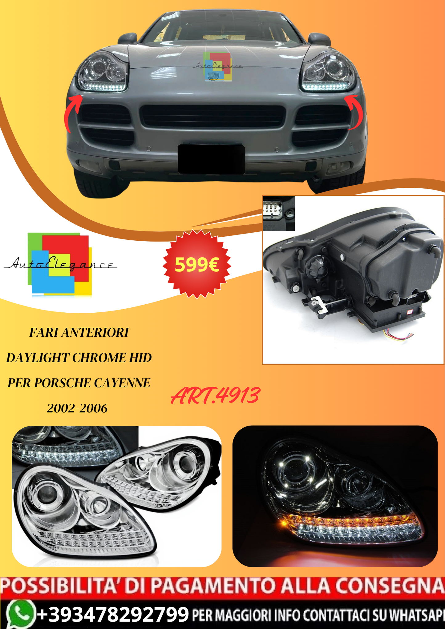 💫ART.4913 FARI ANTERIORI DAYLIGHT CHROME HID PER PORSCHE CAYENNE 2002-2006💫
