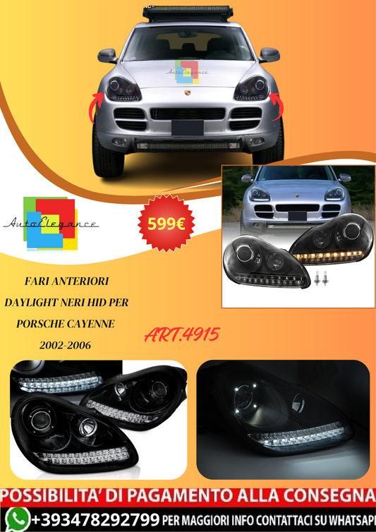 💫ART.4915 FARI ANTERIORI DAYLIGHT NERI HID PER PORSCHE CAYENNE 2002-2006💫