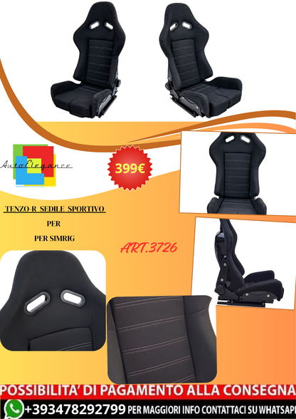 💫ART.3726 TSedile sportivo con Rivestimento Rigido Nero per SimRig💫