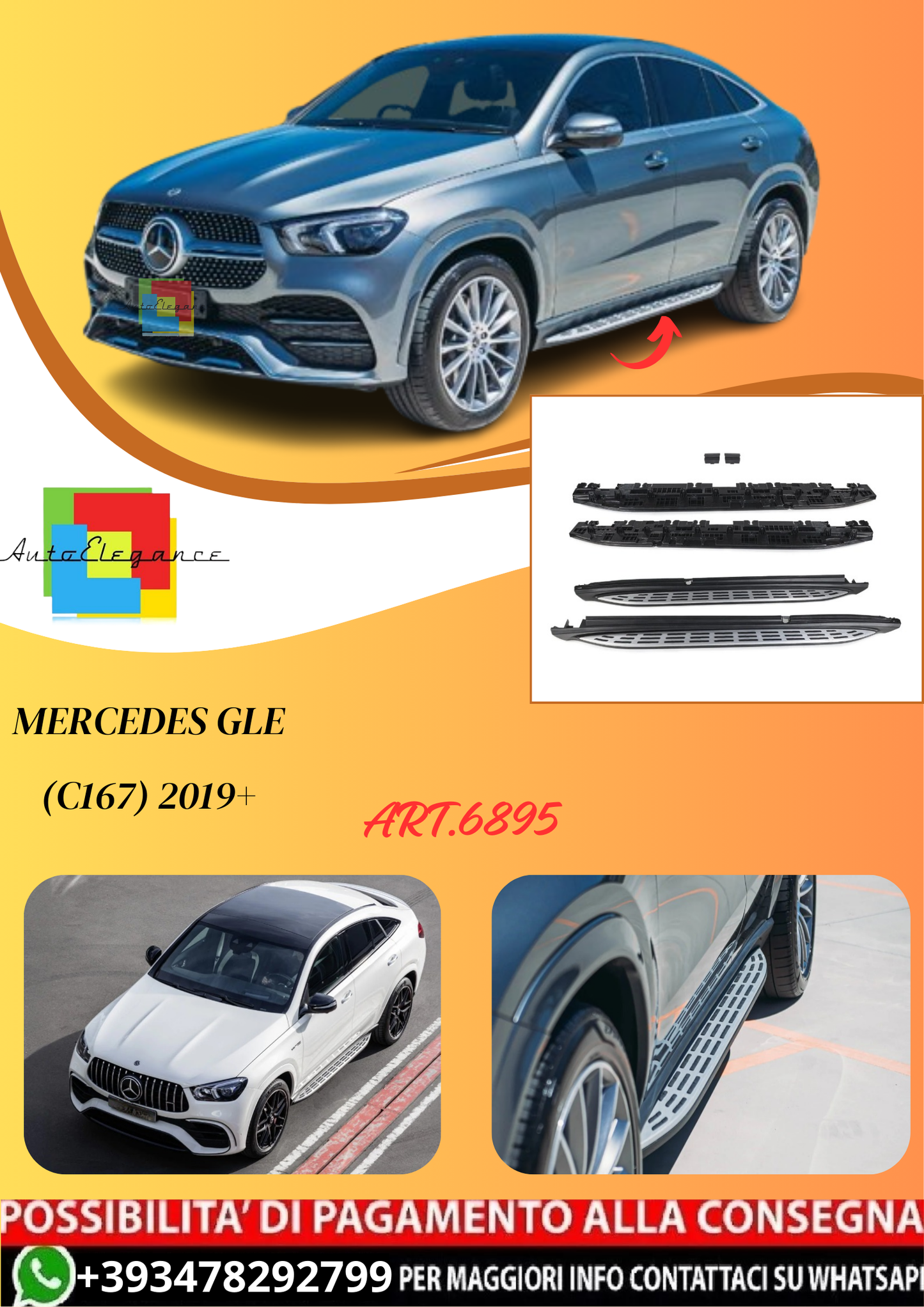 💫ART.6895 Pedane laterali Set in Alluminio per Mercedes GLE (C167) 2019+💫