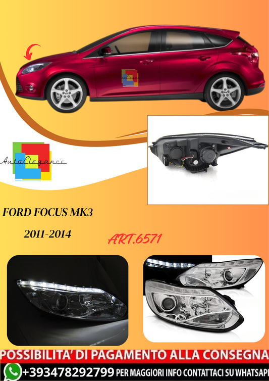 💫ART.6571 FARI ANTERIORI LED CROMATI per FORD FOCUS MK3 2011-2014 💫