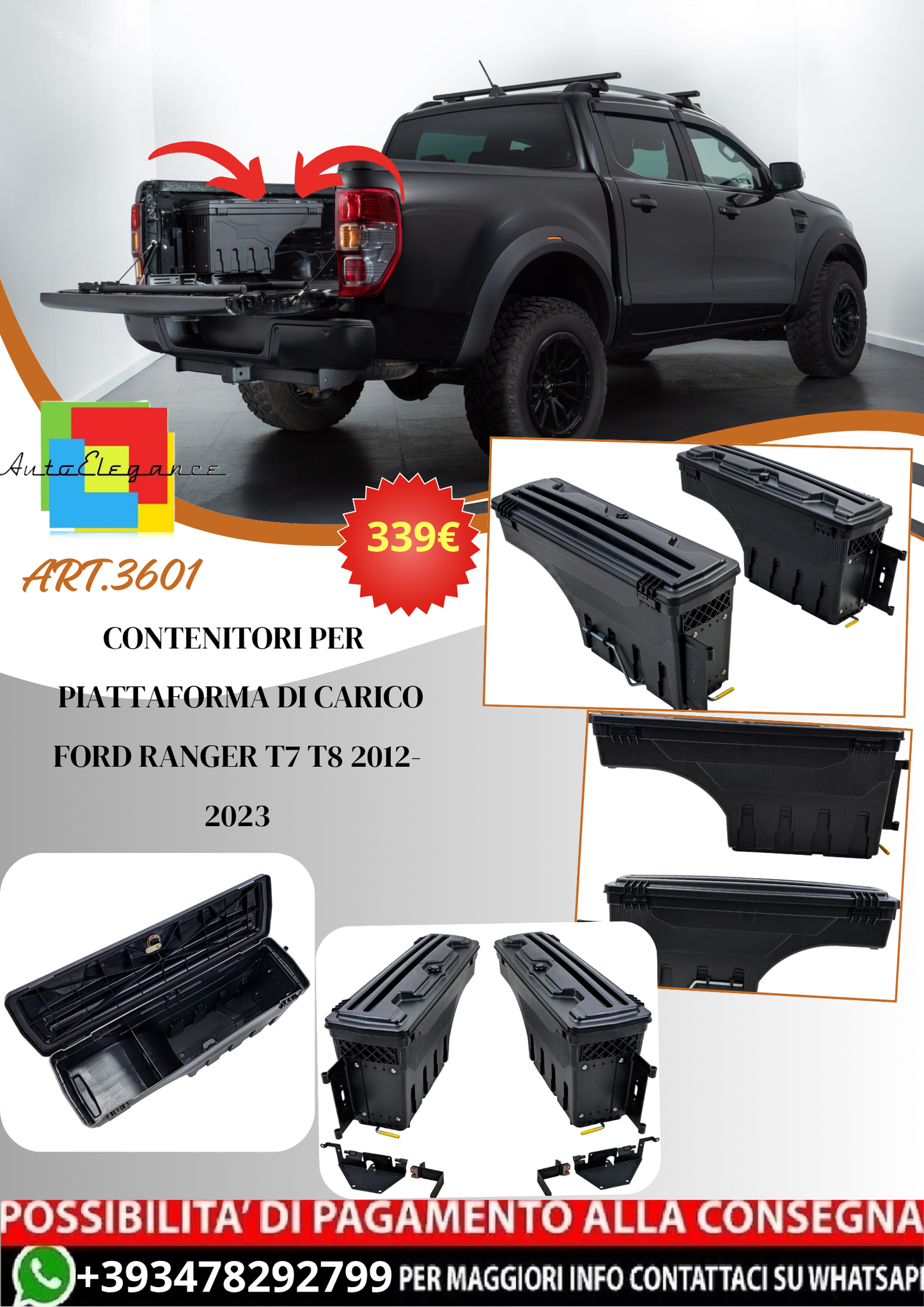 💫ART.3601 Contenitori per vano di carico Ford Ranger T6 T7 T8 12–23💫