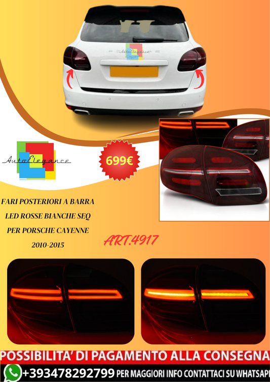 💫ART.4917 FARI POSTERIORI A BARRA LED ROSSE BIANCHE SEQ PER CAYENNE 2010-2015💫