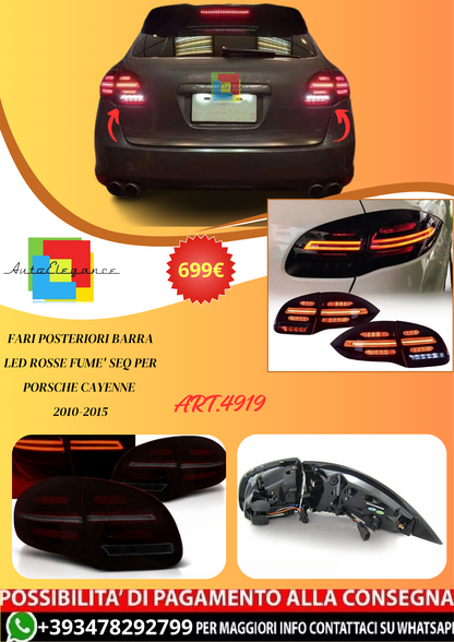 💫ART.4919 FARI POSTERIORI BARRA LED ROSSE FUME' SEQ PER CAYENNE 2010-2015💫